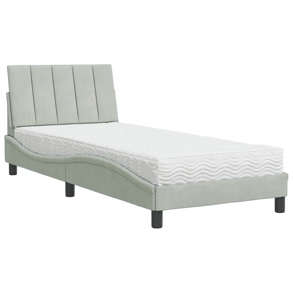 Letto con Materasso Grigio Chiaro 90x200 cm in Velluto