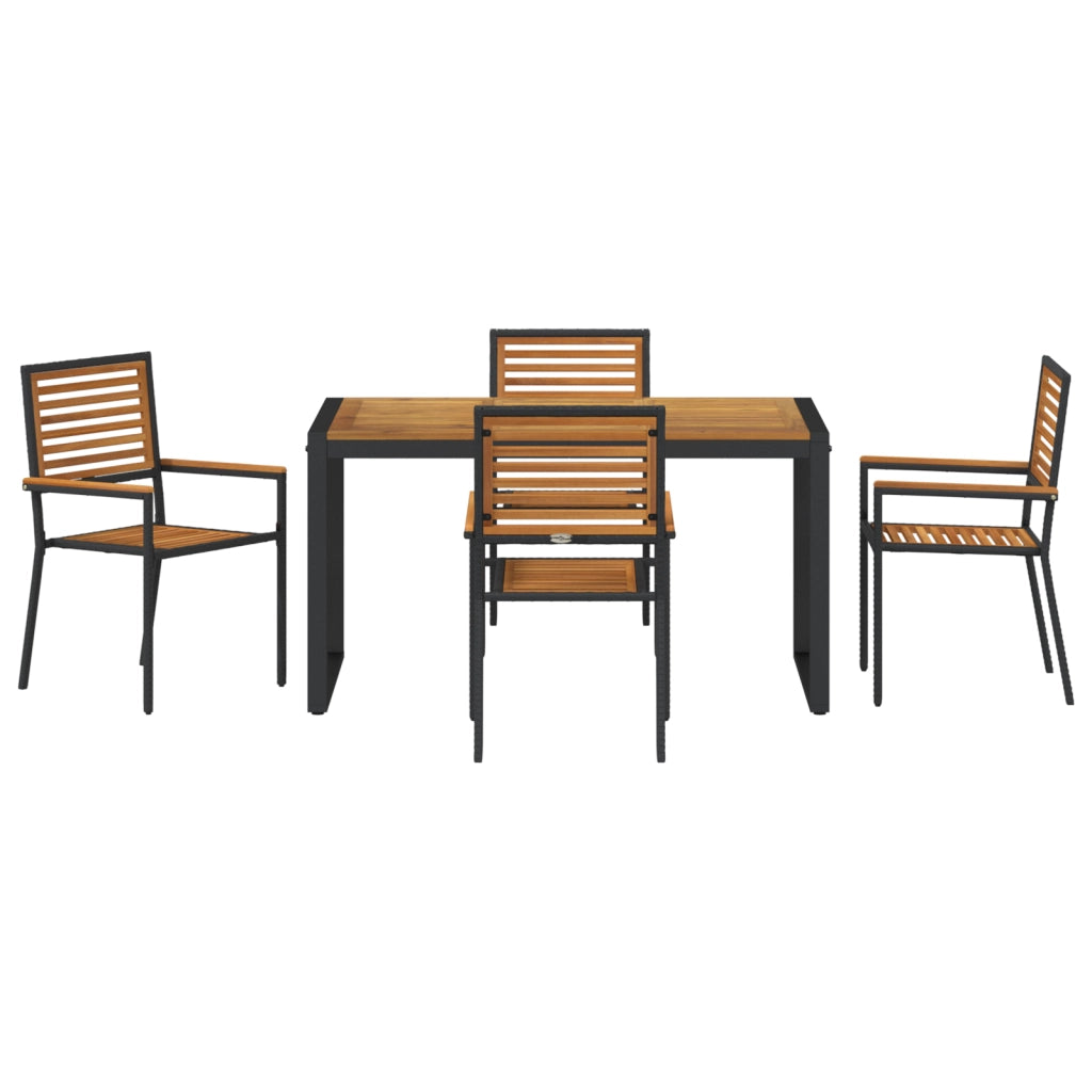 Set da Pranzo da Giardino  5 Pezzi Rattan Polipropilene Nero Acacia