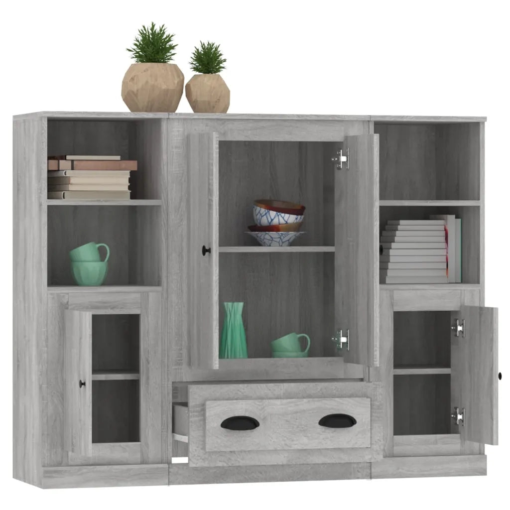 Credenze 3 pz | Madia | Buffet da pranzo | Armadio da pranzo Grigio Sonoma in Legno Multistrato