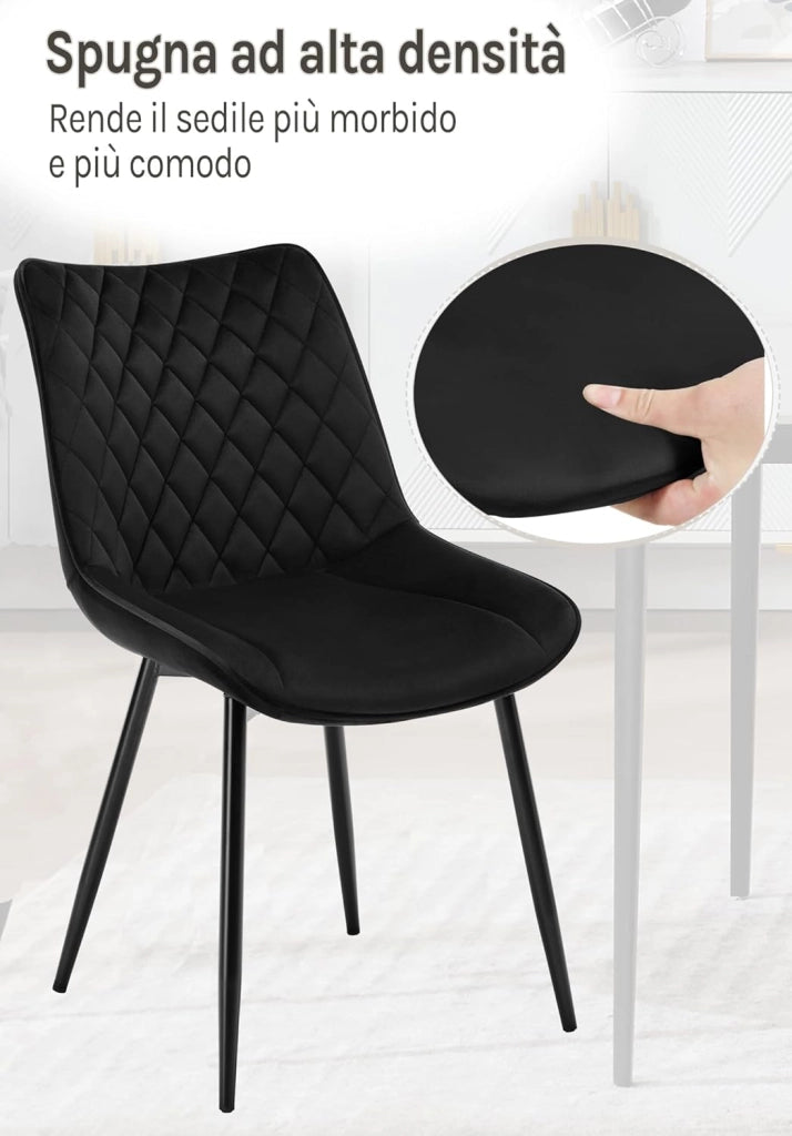 set di 2 sedie cucina moderne sedie imbottite Adatte per Sala da Pranzo, Soggiorno, Camera da Letto Estetica in Tessuto di velluto Nero Metallo BH209sz-2