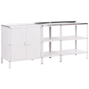 Set cucina da esterno 3 elementi acciaio inox bianco 2 armadietti portaoggetti stazione da cucina esterna