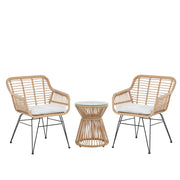 Set bistrot marrone finto rattan gambe tornanti in acciaio Nero 2 sedie con cuscini grigi piano tavolo in vetro set da esterno a 2 posti