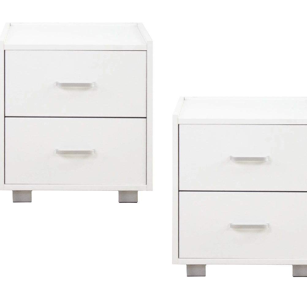 Coppia Comodini in Legno 2 Cassetti Bianco Moderno 40X43 H 44 cm