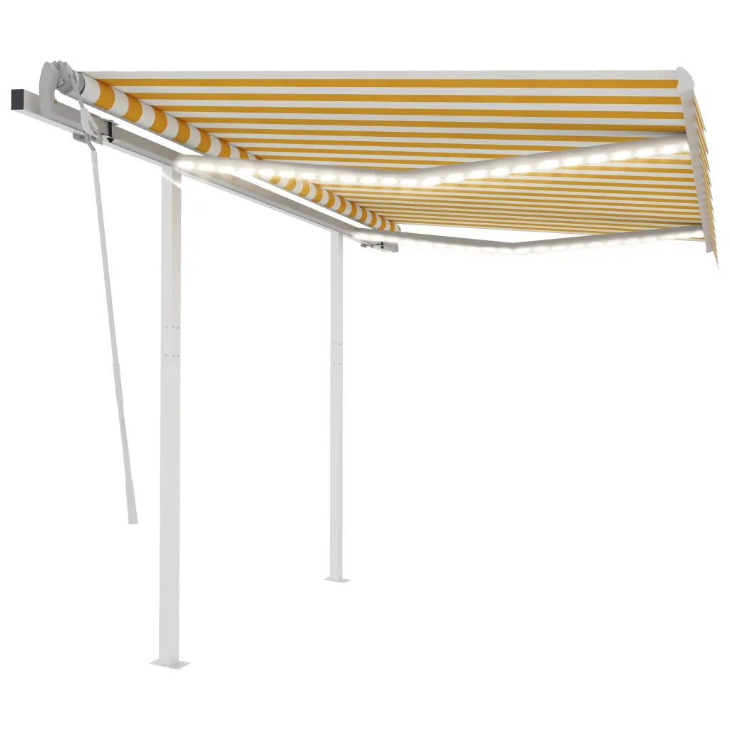 Tenda da Sole Retrattile Manuale con LED 3x2,5m Gialla Bianca 3069903