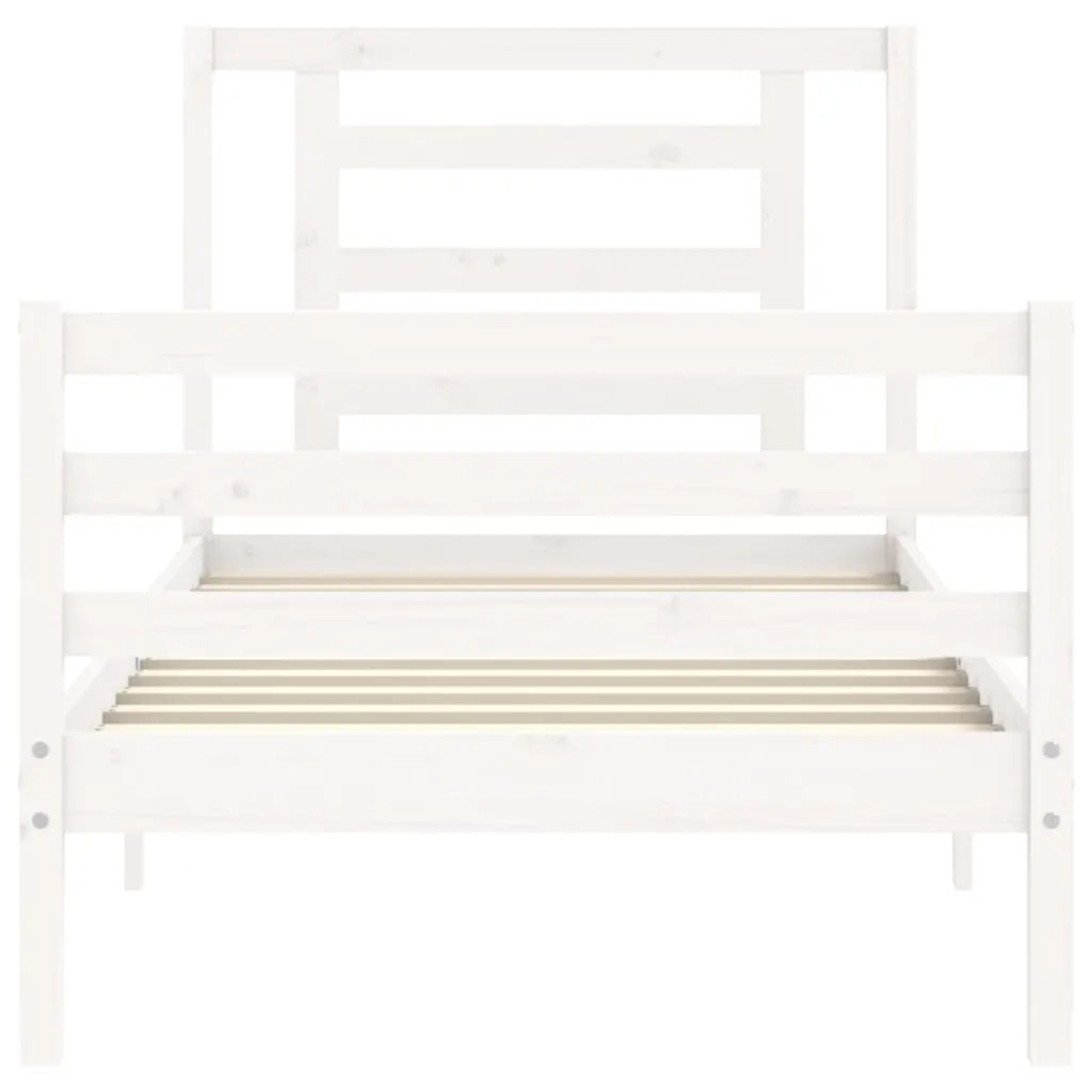 Giroletto con Testiera-Struttura Letto con testiera Bianco Single in Legno Massello 290190