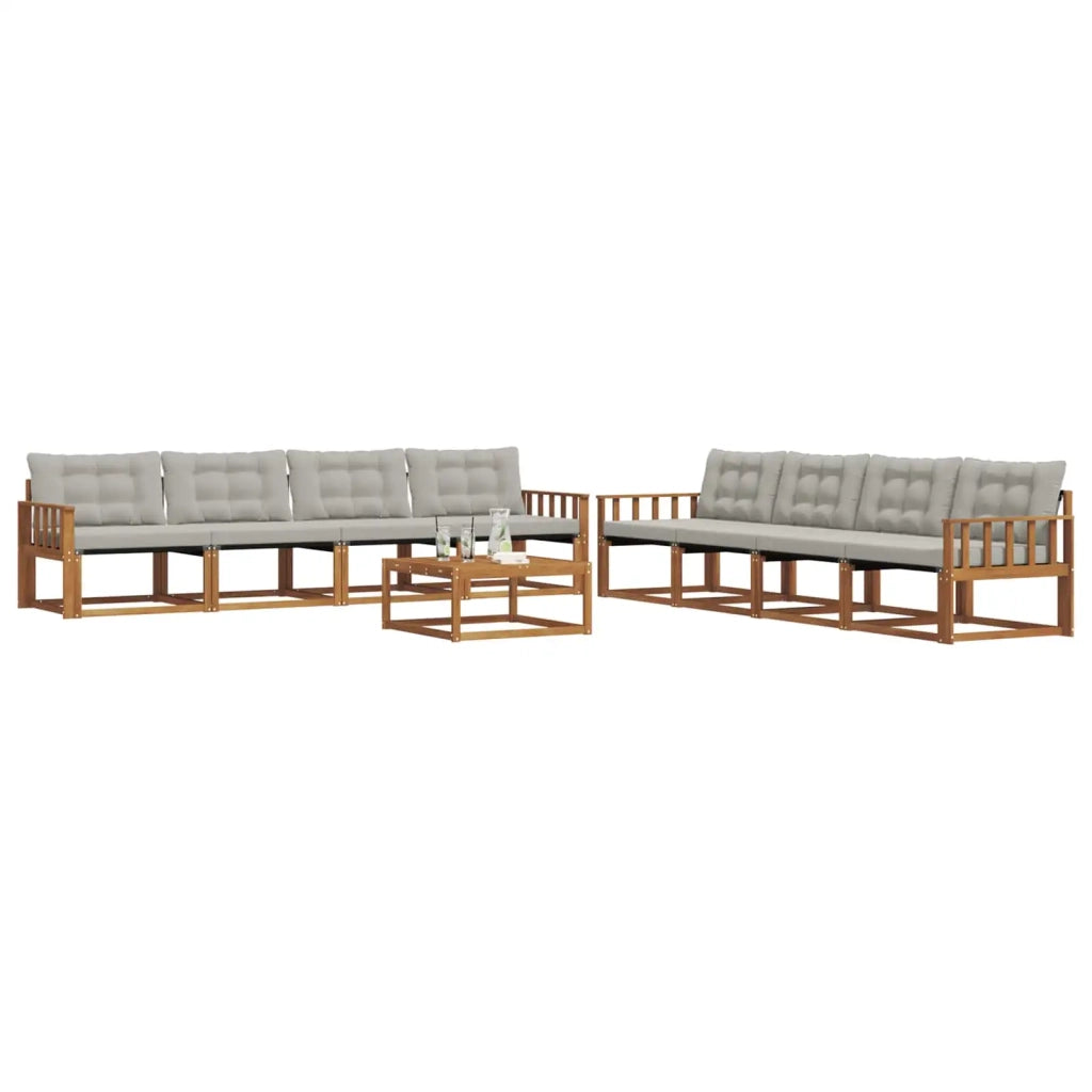Set di divani da esterno 9 pcs Grigio Naturale e Chiaro