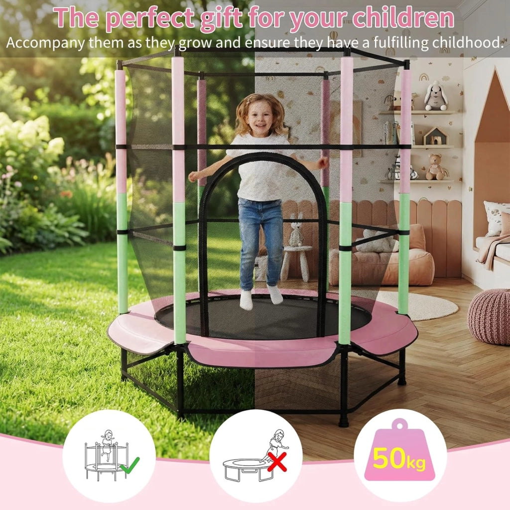 Trampolino Elastico Bambini, Tappeto Elastico Bambini Ø140 cm, Salterello bambini con Rete Sicurezza, Trampolino Giardino per Esterno e Interno, Max 50 kg, per Regali