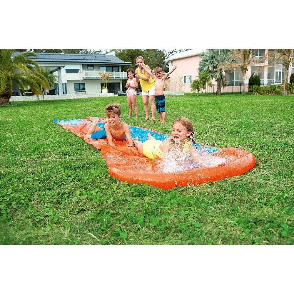 Trade Shop - Scivolo Doppio Acquascivolo Giochi Giardino Gonfiabili Con Spruzzi 488 Cm 52328 -