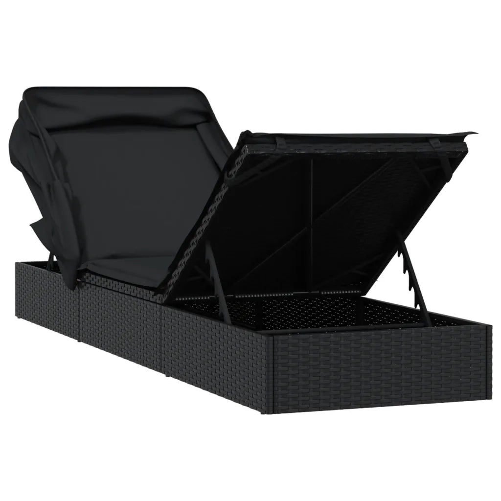 Lettino con Tetto Pieghevole Nero 213x63x97 cm Polyrattan 319640