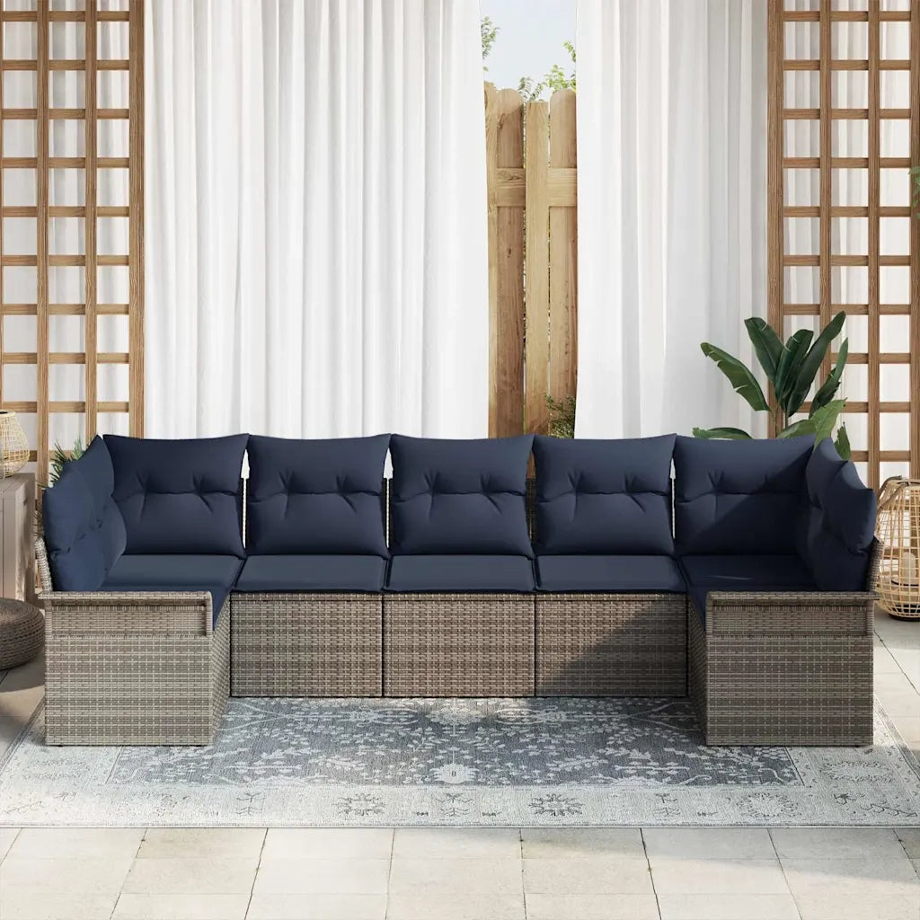 Set Divano da Giardino con cuscino 7 pcs Grigio Poly Rattan 3345515