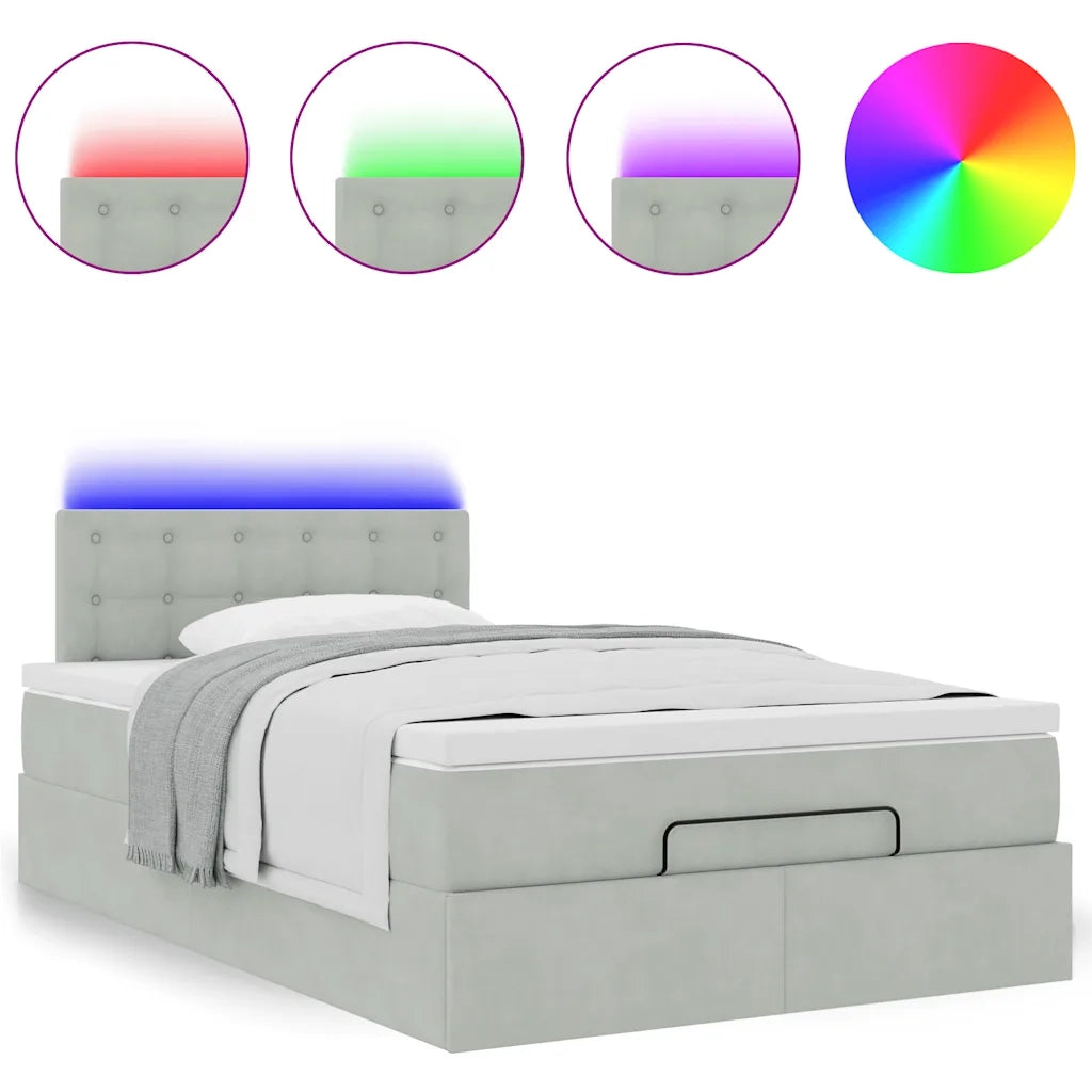 Pouf Letto con Materasso e LED Grigio Chiaro 120x190cm Velluto