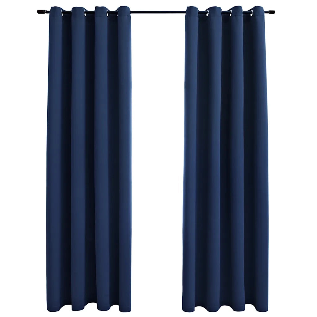 Tende Oscuranti | Tende Blackout con Anelli in Metallo 2 pz Blu 140x225 cm