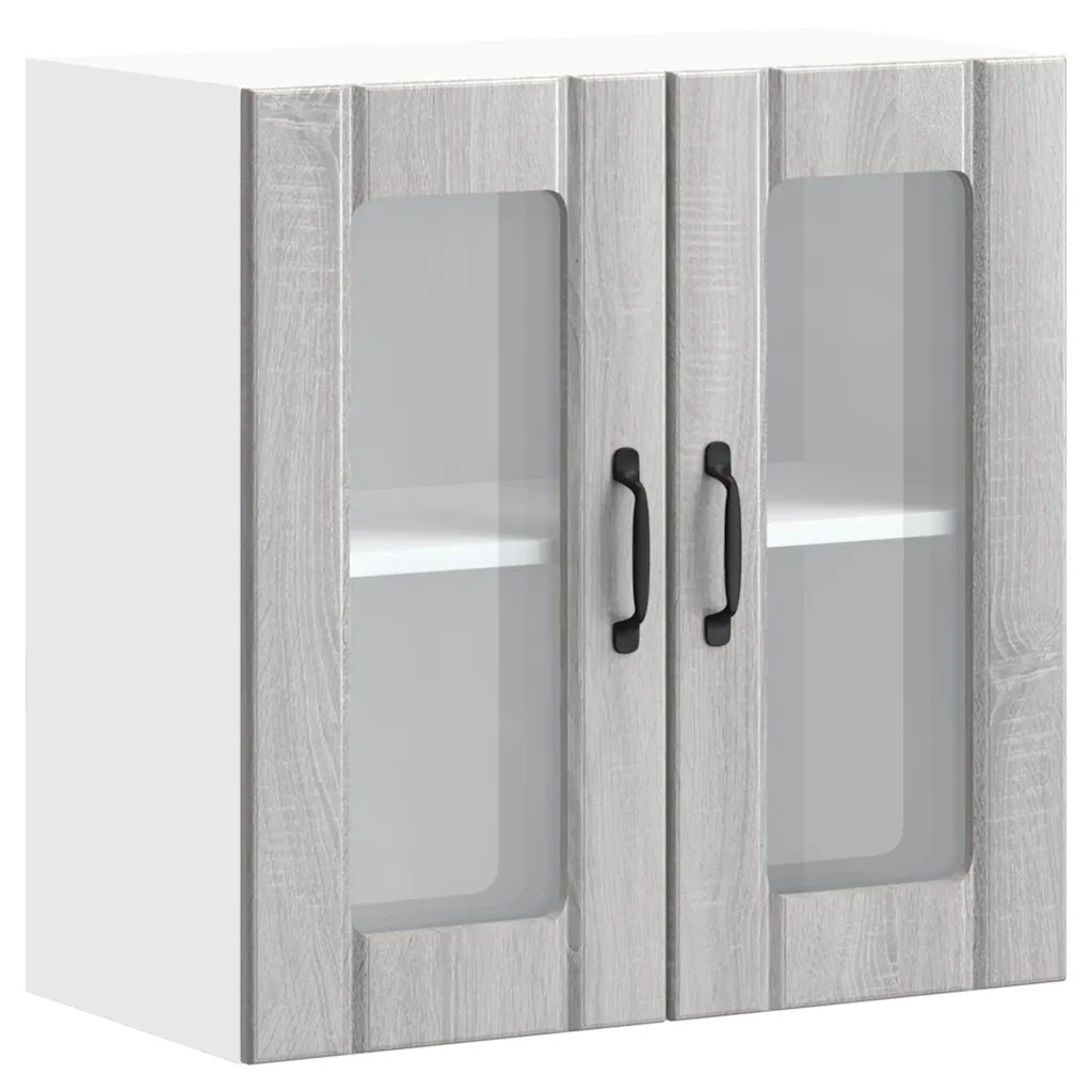 Pensile da Cucina con Porta in Vetro-Mobile Cucina da Parete Lucca Grigio Sonoma 706093
