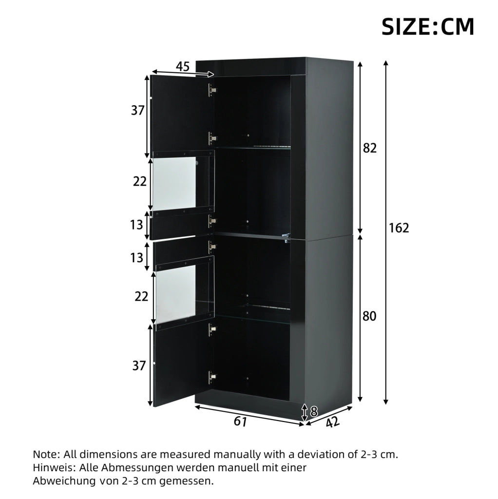 Vetrina a pavimento nera con LED e ripiani in vetro 61x42x162 cm