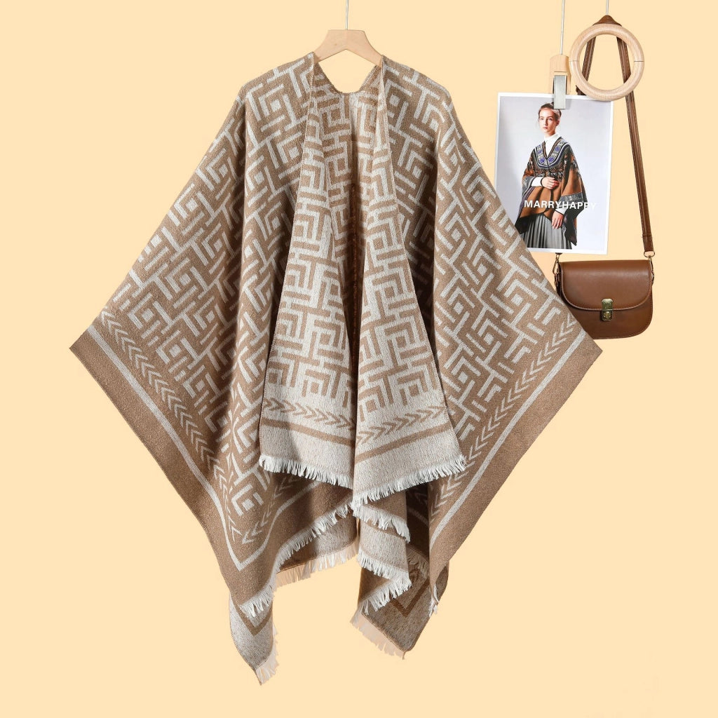 Sciarpa double face divisa in stile europeo e americano, cardigan caldo e reversibile da donna, adatto per l'uso esterno e per tenersi al caldo.