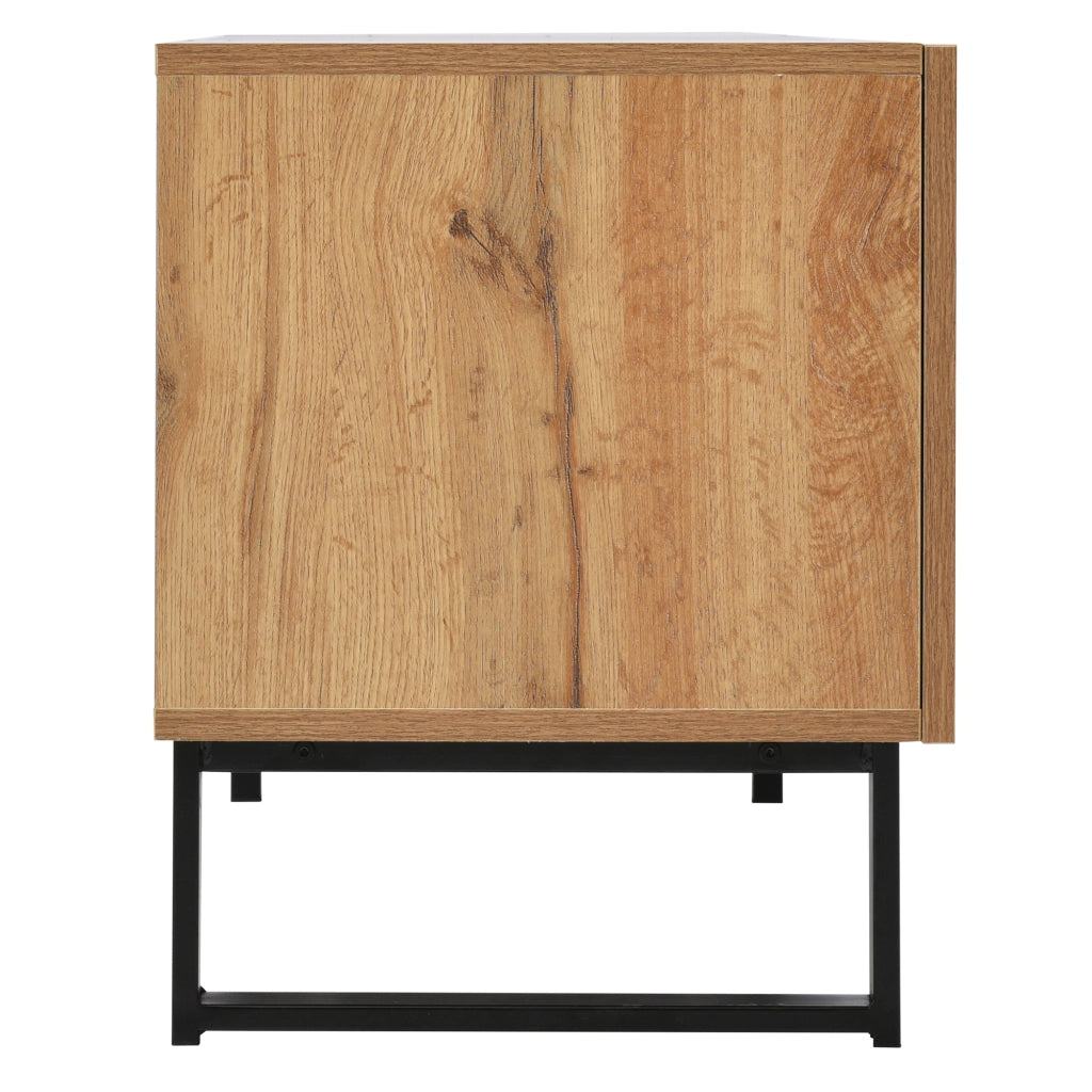 OKWISH Mobile TV con 2 Ante e 2 Cassetti, Spazio Contenitore per Soggiorno, MDF Nero e Effetto Legno, 190 × 38 × 48 cm