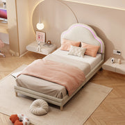 Letto imbottito con testiera a forma di nuvola e luci LED multicolore