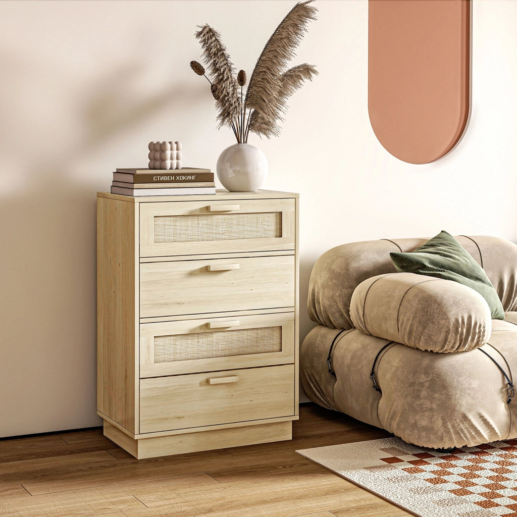 Cassettiera design in rattan con 4 cassetti ¨C zephmum ¨C legno naturale 60x40x80 cm
