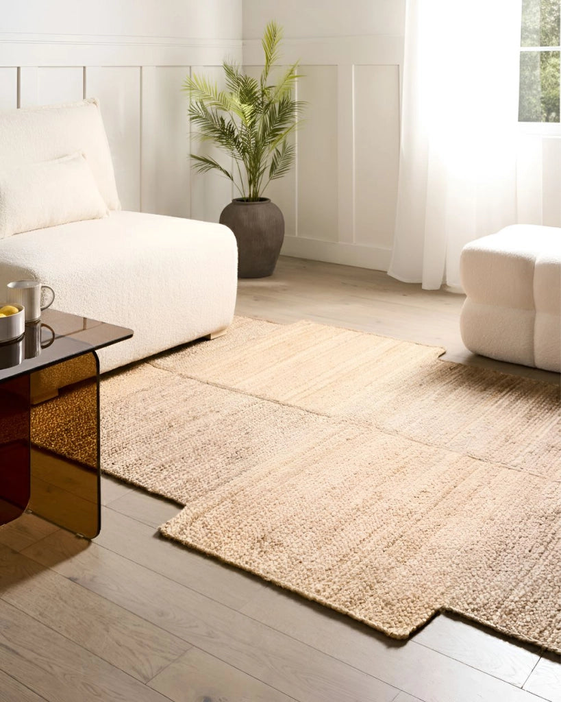 Tappeto beige in juta 160 x 230 cm Asimmetrico intrecciato Stile rustico Soggiorno Camera da letto
