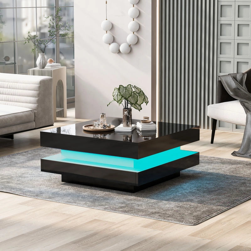 Tavolino da Caff¨¨ Quadrato con LED ¨C MINIMAL ¨C Nero, 70x70x36 cm