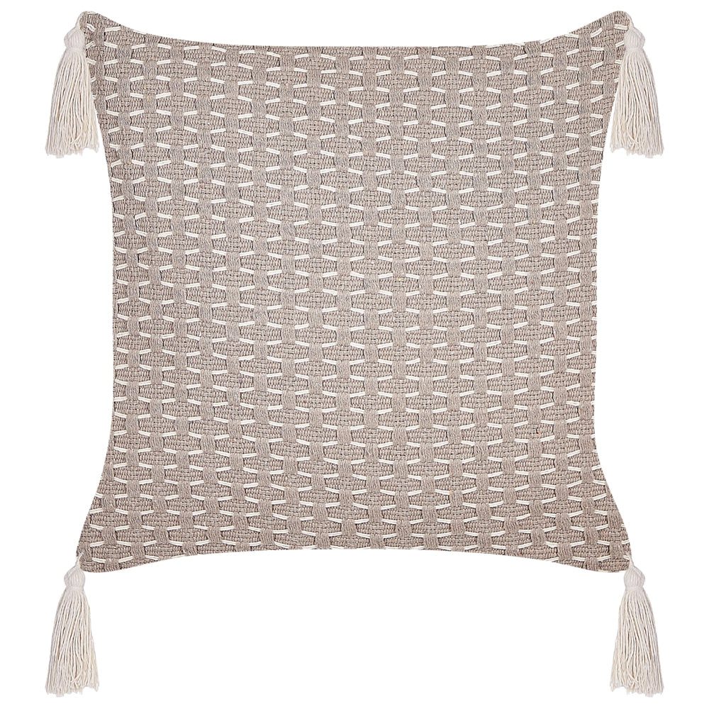 Set di 2 cuscini in poliestere tortora 42 x 42 cm con nappe imbottitura soggiorno camera da letto