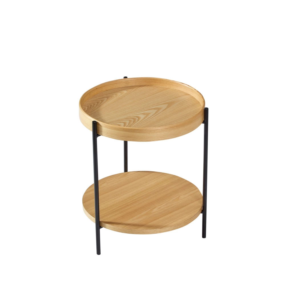 TAVOLINO rotondo 2 pezzi Ø69x38 cm e Ø44x48 cm Legno massello e MDF Naturale