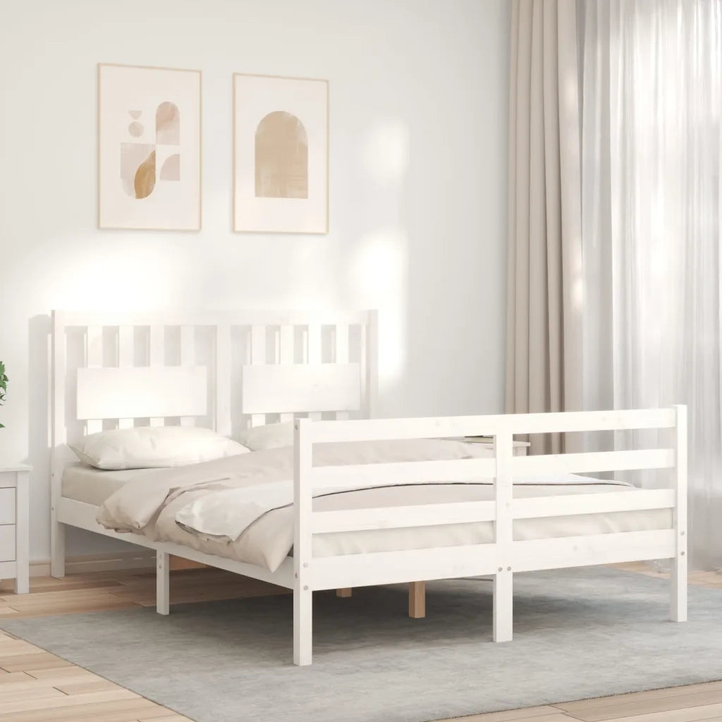 Giroletto con Testiera-Struttura Letto con testiera Bianco 140x200 cm in Legno Massello 220717
