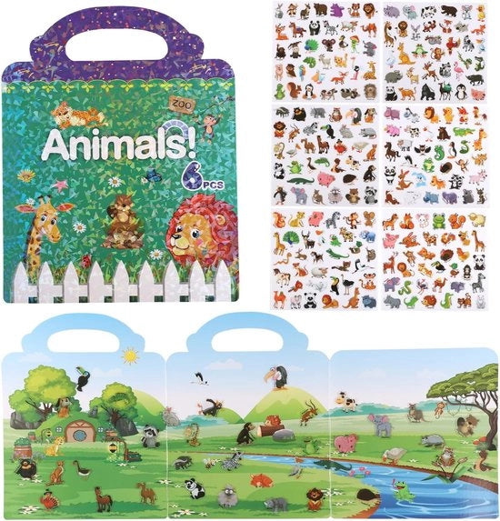 Libretto di adesivi riciclabili per bambini - Libretto di adesivi divertenti con 212 pagine di leoni, cuccioli di lupo, panda, tigri e conigli adesivi - Adesivi divertenti per viaggi per bambini, ragazzi, ragazze e ragazzi