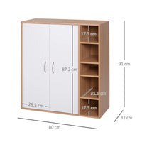 Credenza con 2 Ante e 5 Ripiani in Legno e Bianco 80x32x90.5 cm