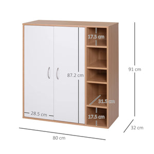 Credenza con 2 Ante e 5 Ripiani in Legno e Bianco 80x32x90.5 cm