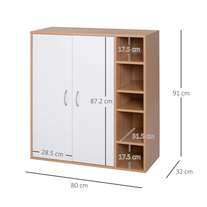 Credenza con 2 Ante e 5 Ripiani in Legno e Bianco 80x32x90.5 cm