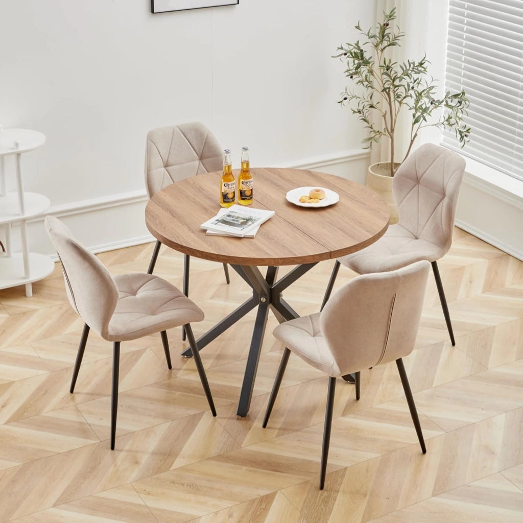 GrandCA HOME Set di 6 Sedie da Pranzo, Sedie da Pranzo Imbottite, Sedie da Cucina Nordiche con Gambe in Metallo, Cuscini in Tessuto a Rombi, Beige-R