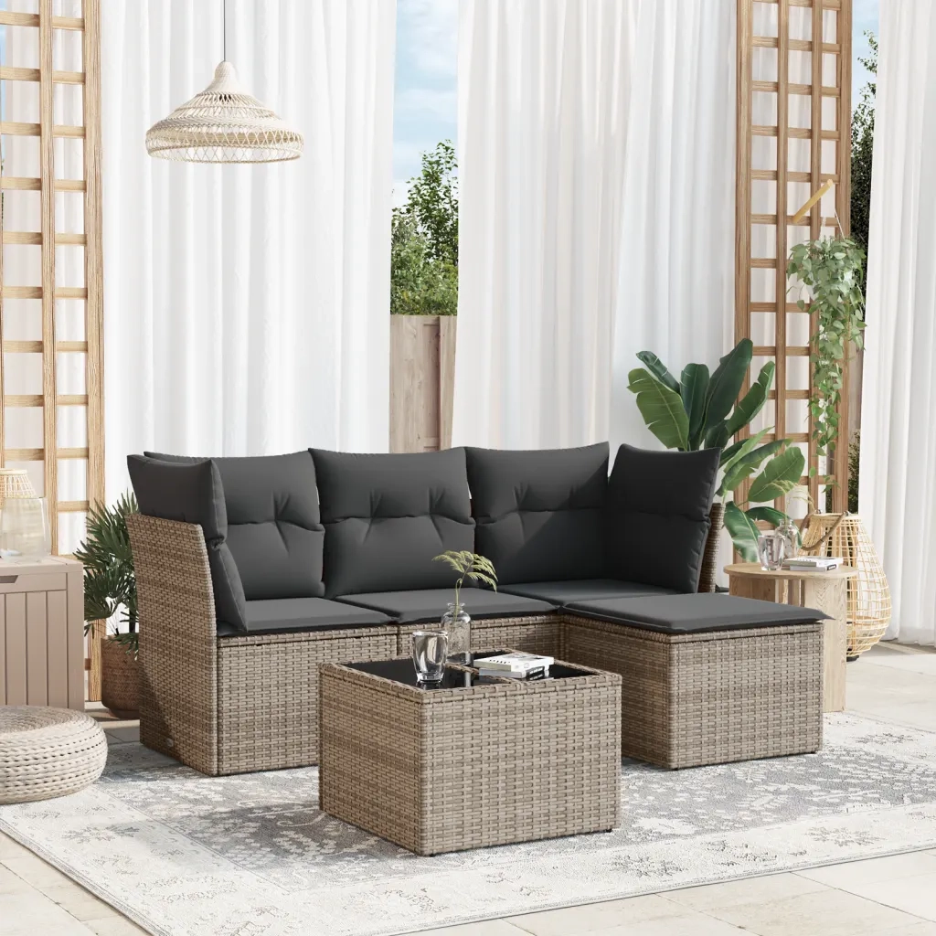 Set Divano da Giardino 5 pz con Cuscini-Sofa da Giardino-Divanetto da esterno Grigio in Polyrattan 316120