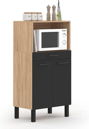 Credenza CINA 60 cm in faggio e nero per microonde di fascia media con 1 cassetto e 2 ante