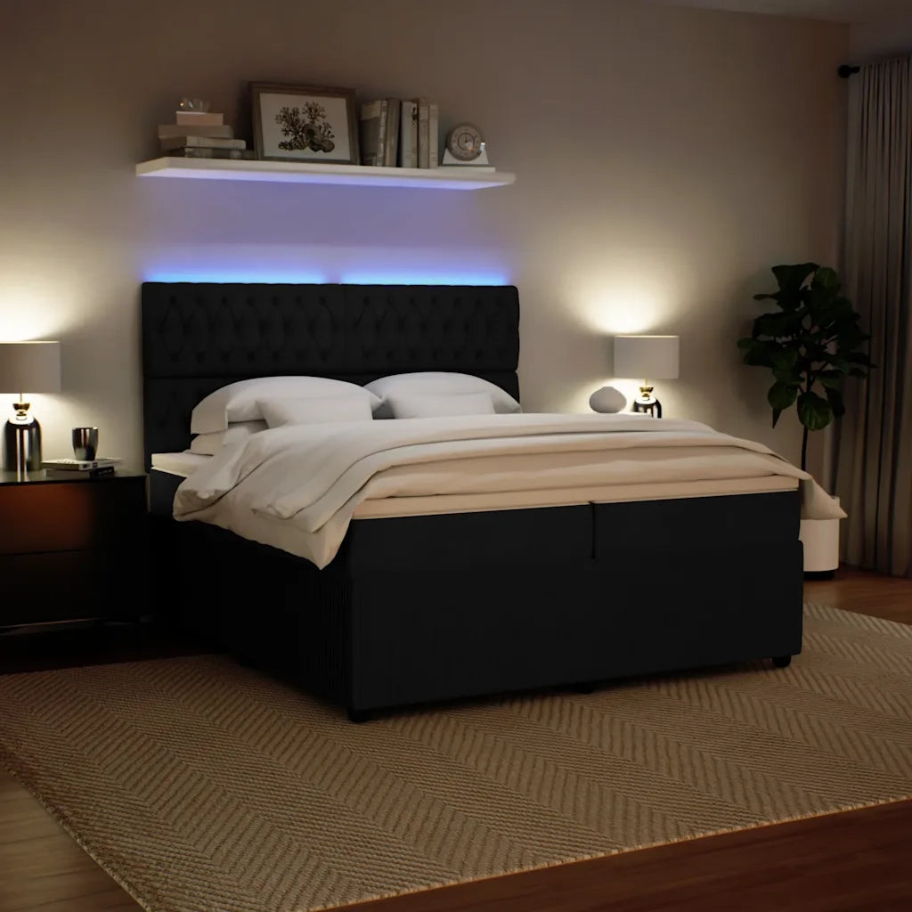 Giroletto a Molle con Materasso Nero 200x200 cm in Velluto 3294738