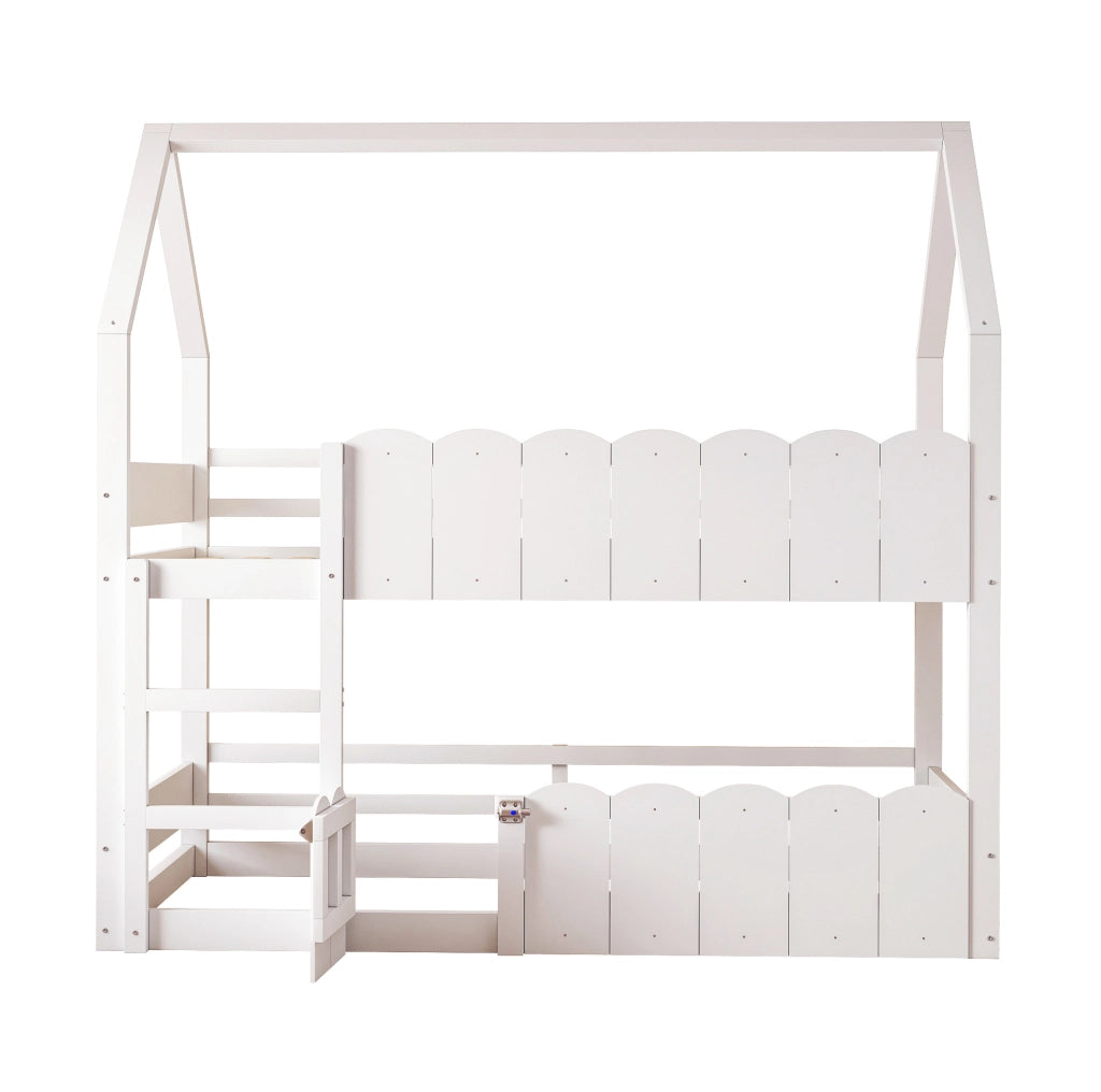 Letto a castello per bambini 90x200 cm con design a casetta e sponde di sicurezza