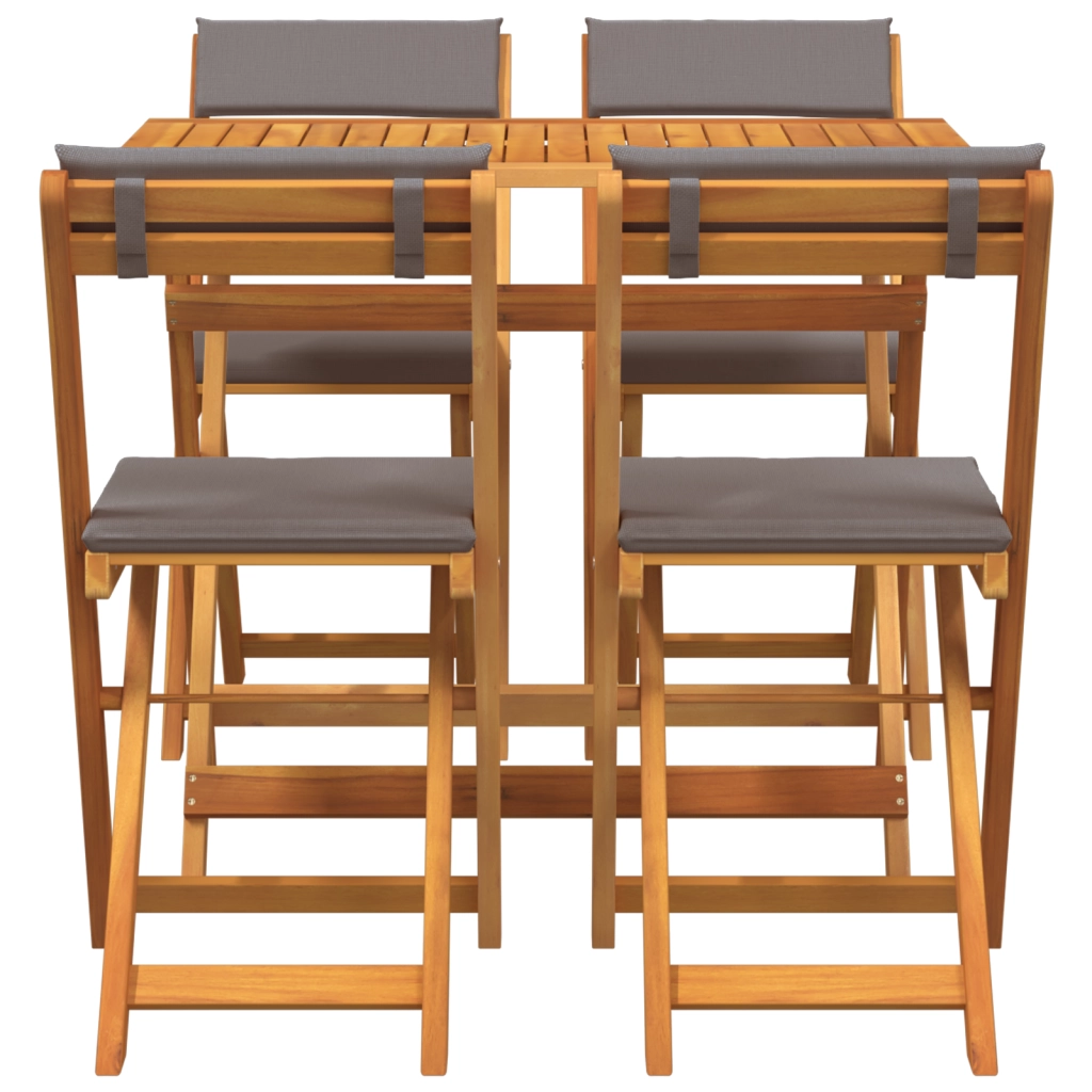 Set Bistro Pieghevole da 5 Pezzi con Cuscini in Legno Massello di Acacia