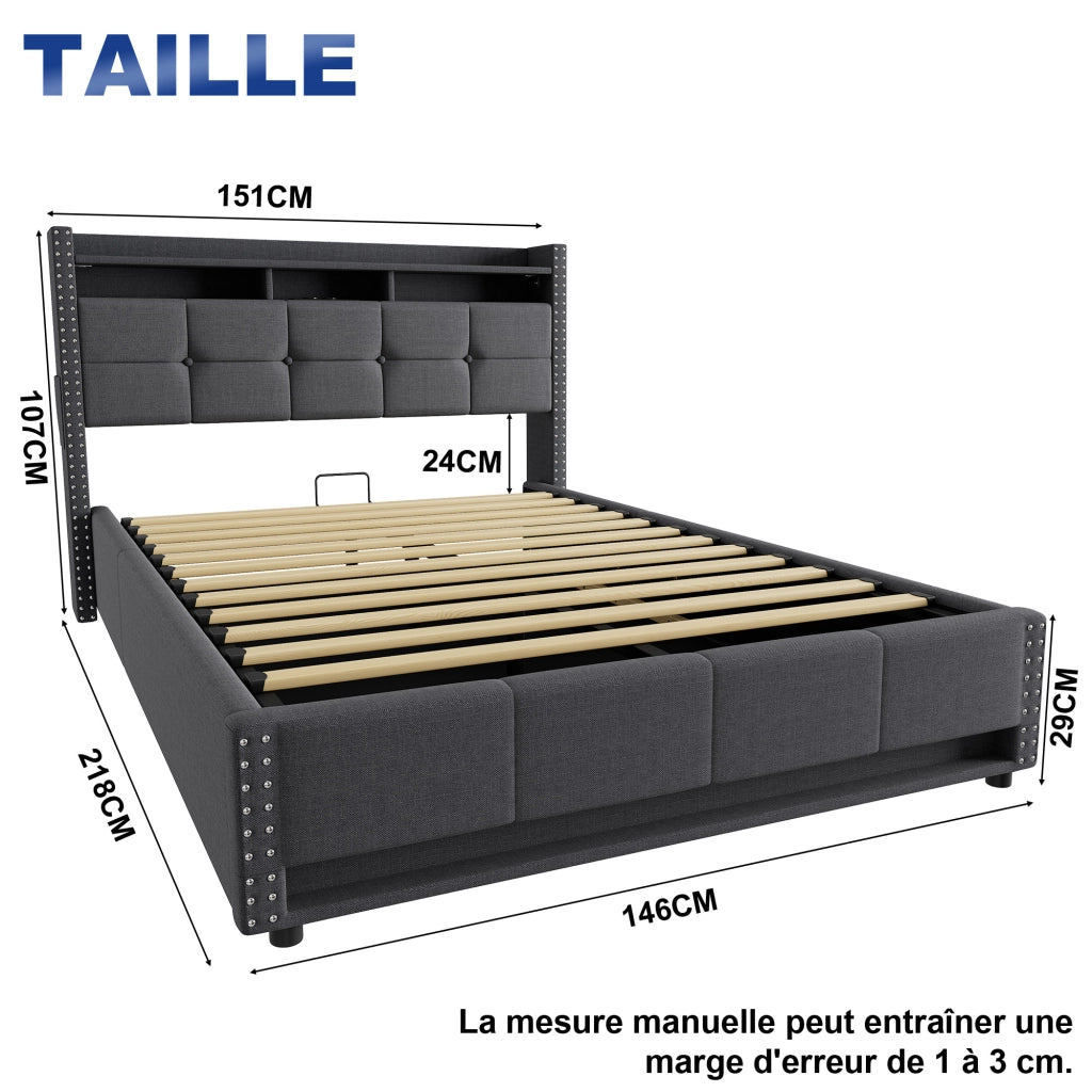 Letto contenitore 140x200 cm, colore grigio