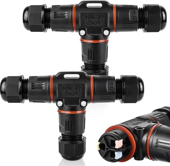 Connettori a terra IP68 a forma di T, 2 pezzi, esplosione resistente, 3 poli, Ø 6-10 mm, per uso esterno.