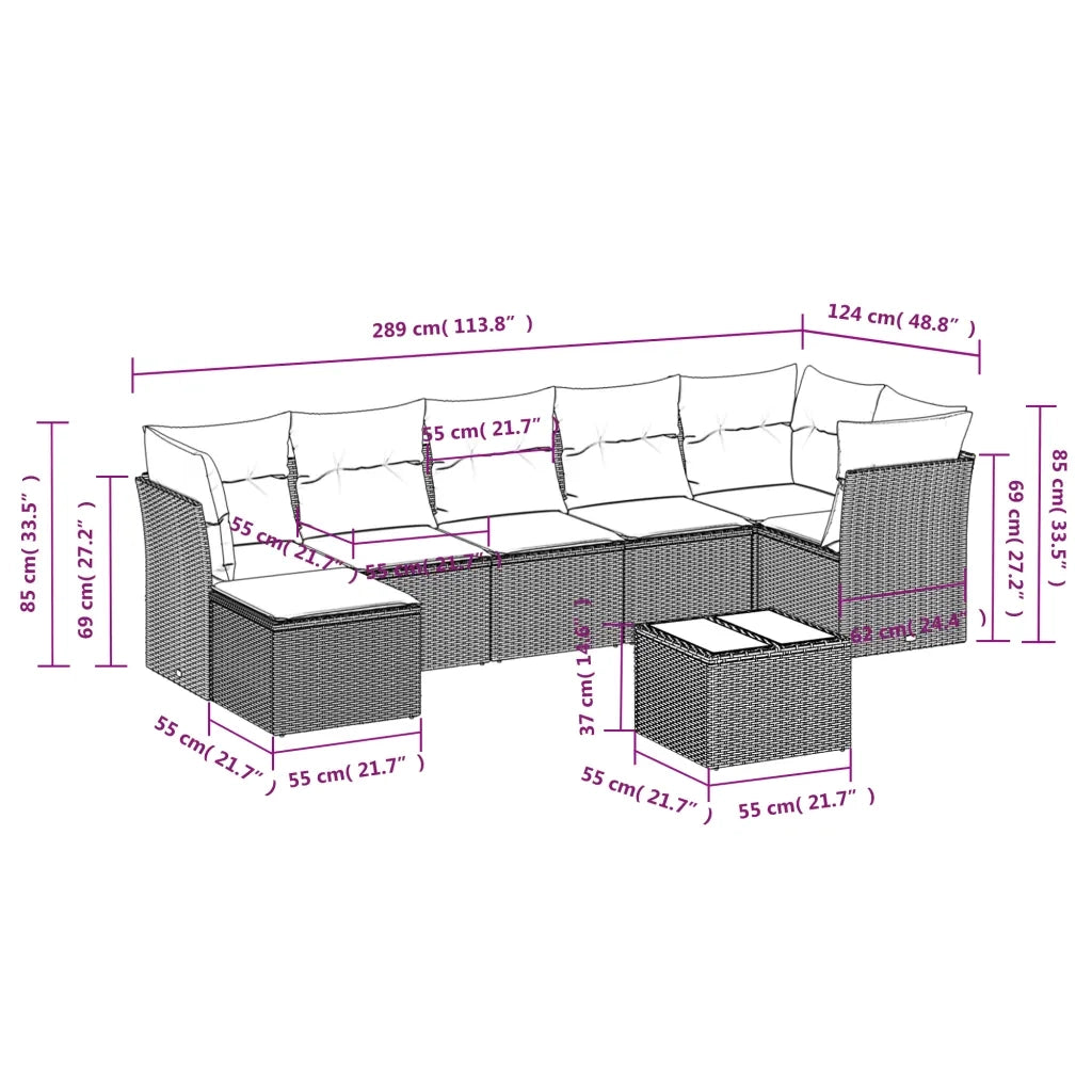 Set Divani da Giardino con Cuscini 8 pz Nero in Polyrattan