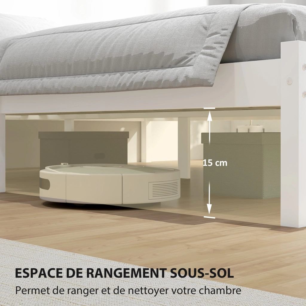 Letto in legno massello con testiera e rete a doghe 160x200 ¨C zephmum ¨C bianco
