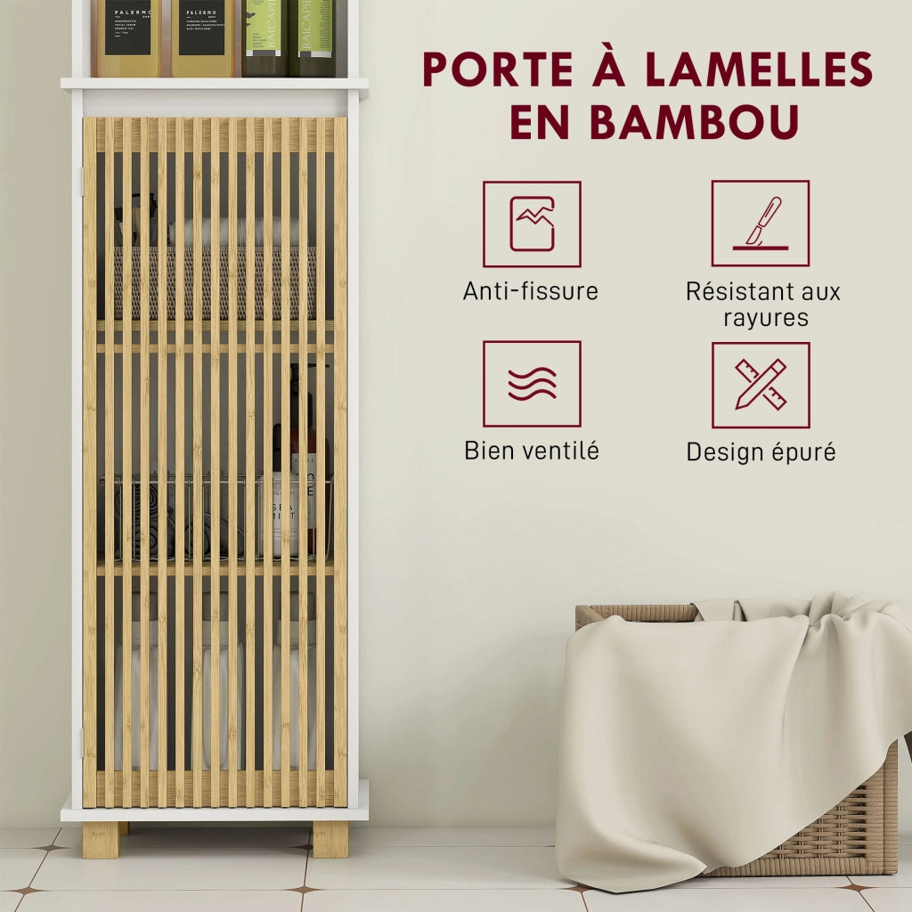 Colonna bagno con anta in bamb¨´ ¨C Xylo ¨C Bianco con ripiani aperti