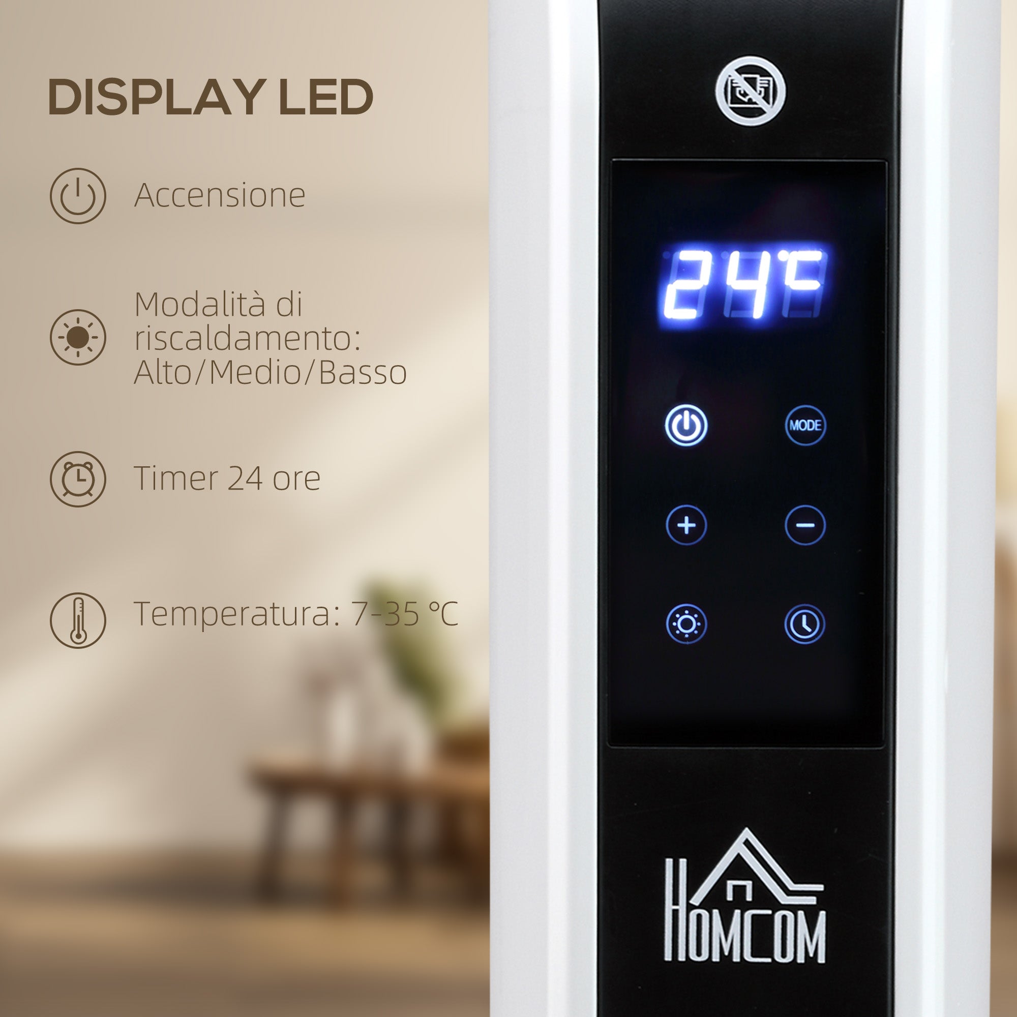 Termosifone Elettrico 3 Modalità Timer e Termostato 60x18,5x39,5 cm Bianco e Nero