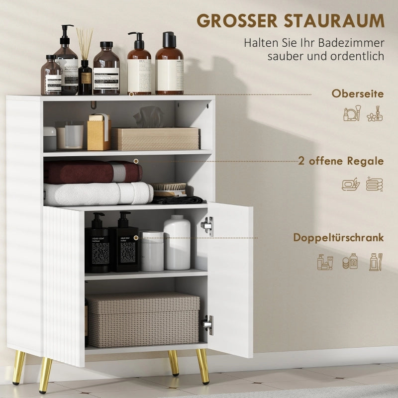 Mobile bagno con ante scanalate a chiusura ammortizzata, bianco e oro