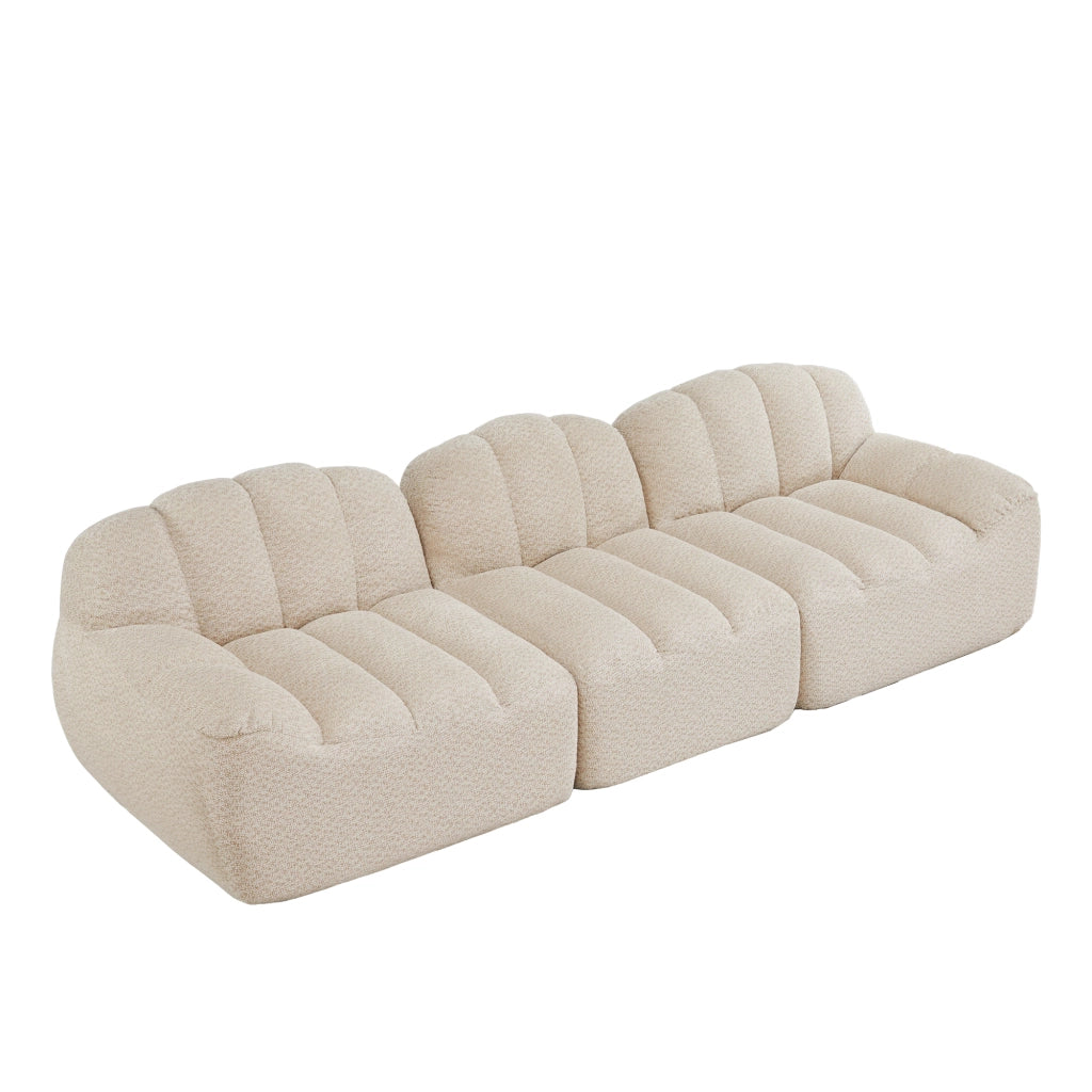 Divano modulare senza struttura con schiuma 32D e pouf in pile granulato beige bianco 288 × 104 × 79 cm