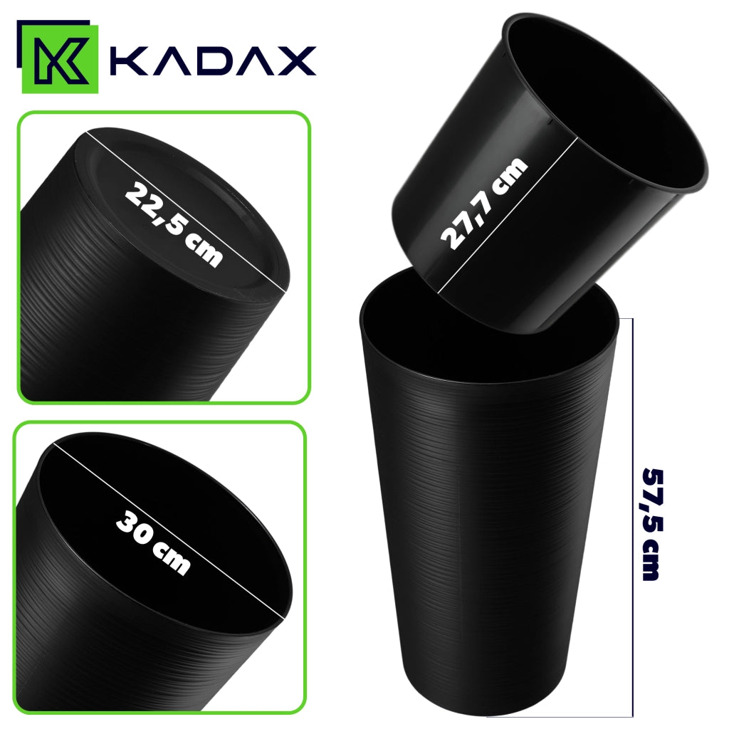 Vaso da fiori KADAX 57 cm con coperchio e inserto, vaso da fiori in plastica nero