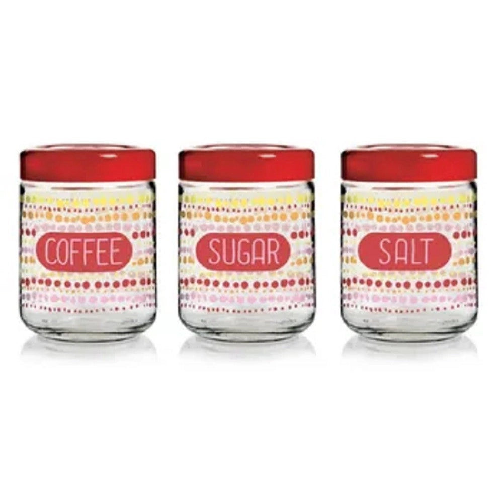 Trade Shop - Set 3 Pz Tris Barattoli Da Cucina In Vetro Look Sale Zucchero Caffè Da 800 Cc -