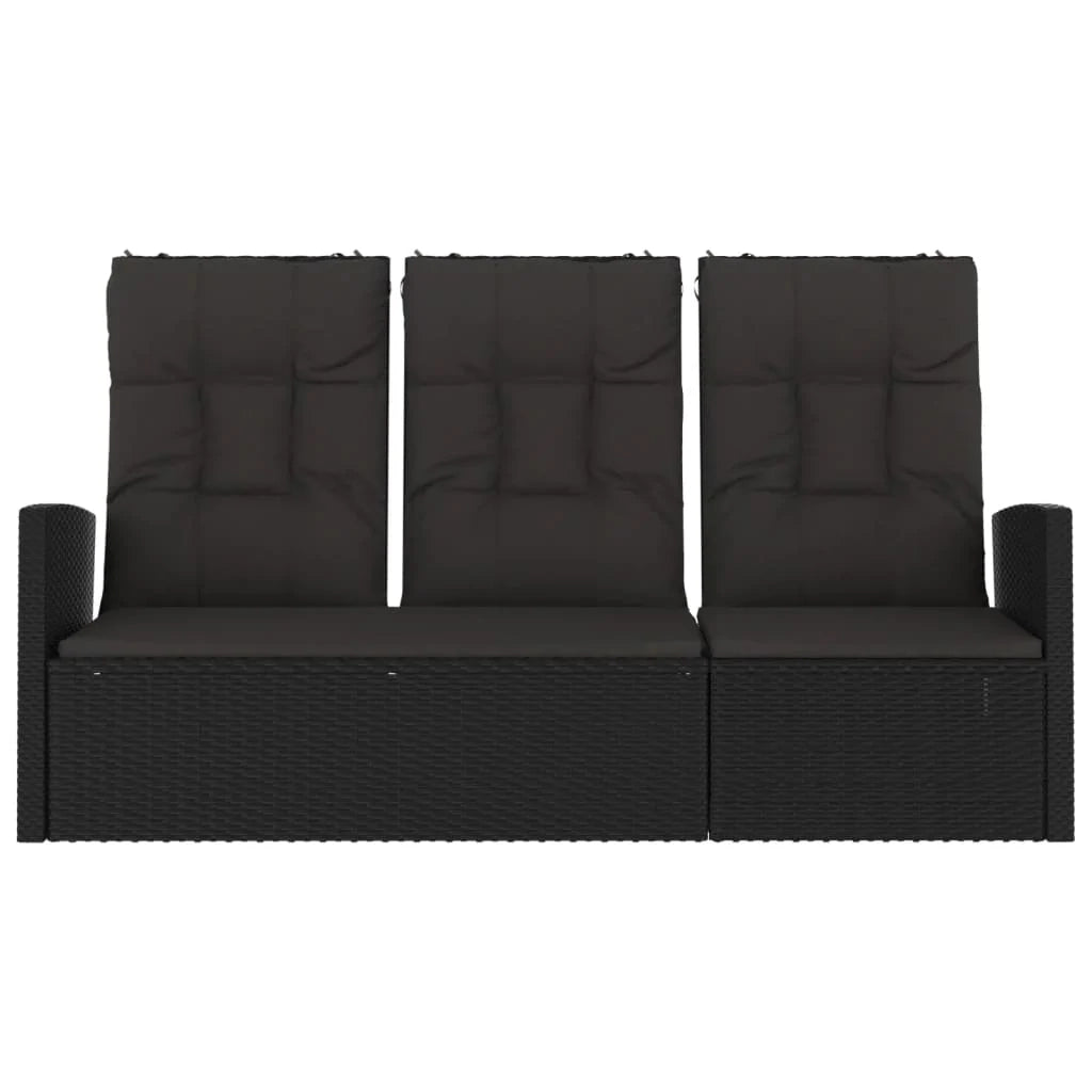 Panca da giardino mobili da esterno per patio panca reclinabile da terrazza con cuscini nera 173 x 62 x 95 cm resina intrecciata 02_0011740