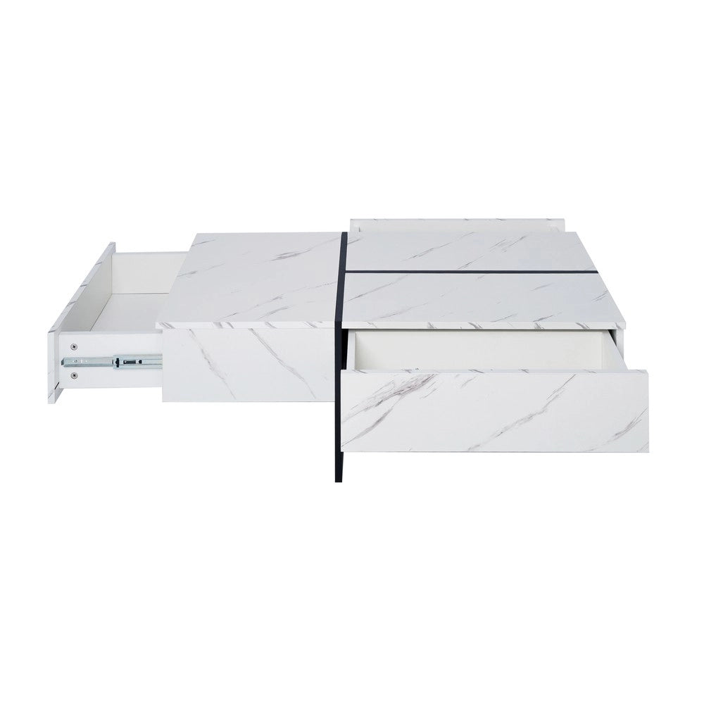 Tavolino da Caff¨¨ con LED ¨C MINIMAL ¨C Effetto Marmo Bianco e Nero, 100x50x34,5cm