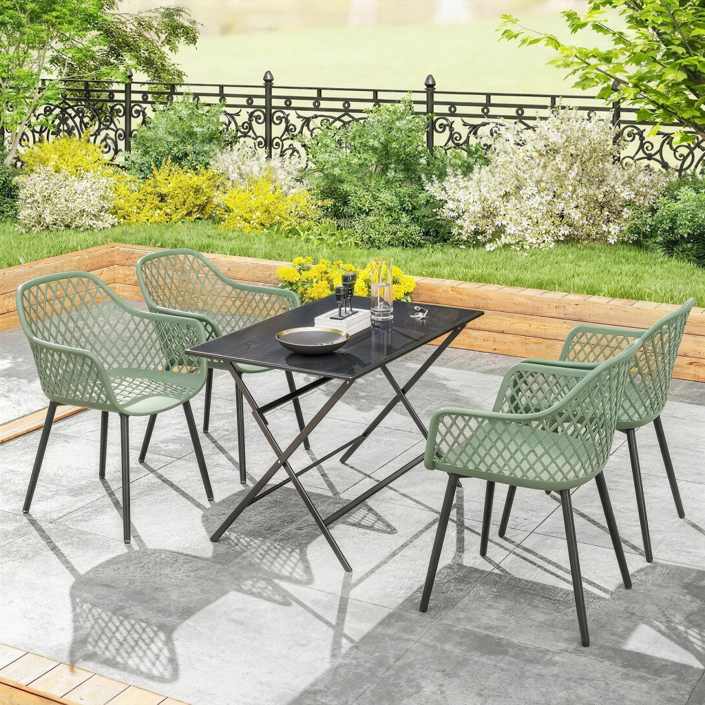Set di 4 Sedie da Giardino, con Schienale Diamantato, Braccioli, Verde